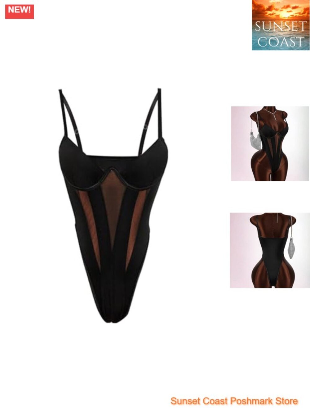 Milumia Women's Sexy Rave Mesh Bodysuit See Through Backless Corset Top